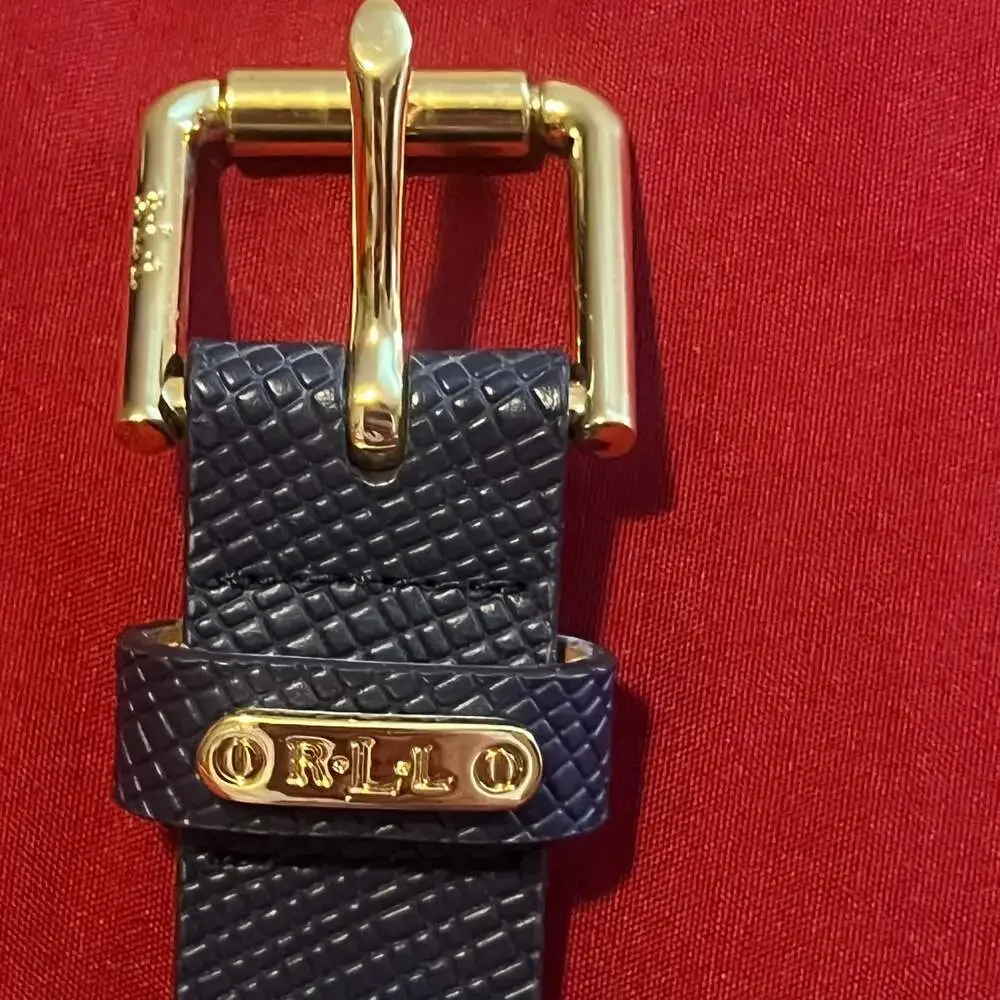 Lauren Ralph Lauren Women's Pebbled Leather Skinny Belt US L/ 37” Navy - Picture 6 of 8